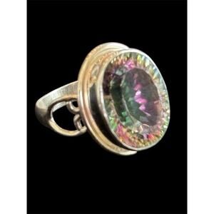 Large Mystic Topaz Witches Statement Ring In Sterling Silver 925 Sz 7